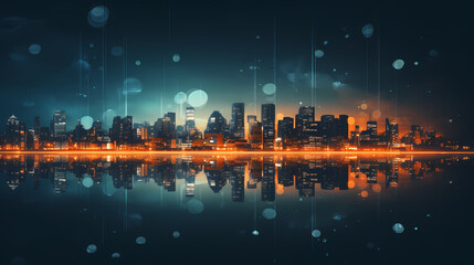 Panorama of city skyline at night