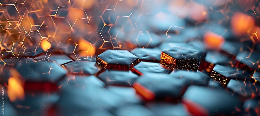 Poster dark and golden hexagonal shapes on a background banner