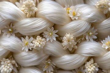 Obraz premium Hair braid transforms into an elaborate loop of small flowers and delicate plants
