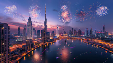 A stunning view of the Burj Khalifa and the Dubai skyline during New Year's Eve celebrations