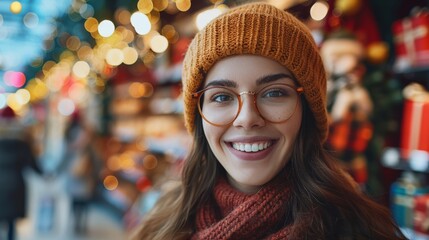Black Friday Gift Shopping Focus on a person shopping for gifts, smiling