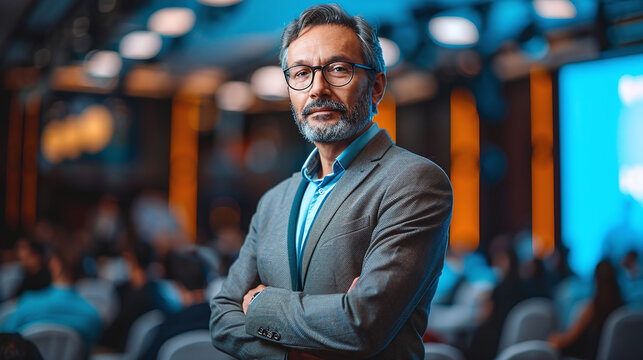 male keynote speaker at a conference