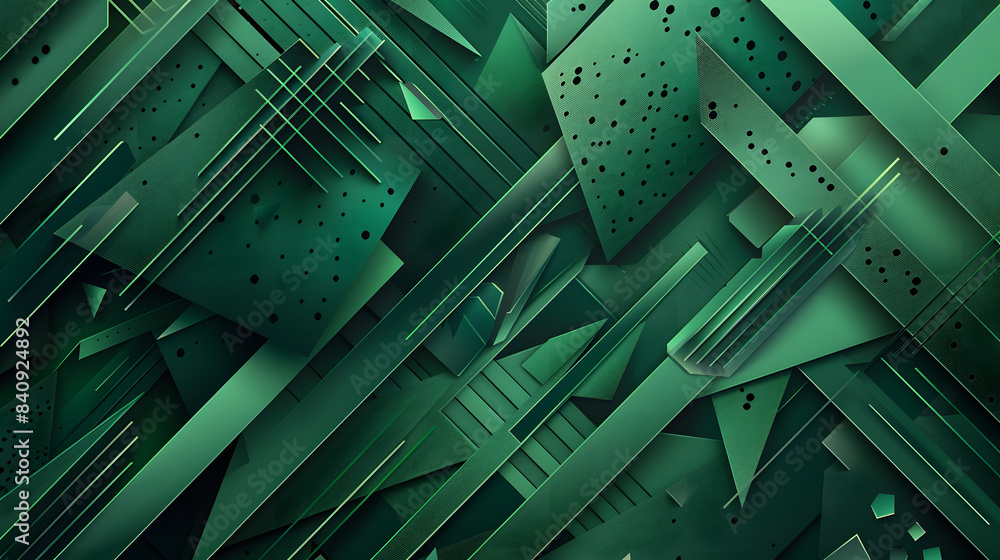 Poster Green geometric backdrop with angular metal cut forms. Vector depiction of a vibrant green gradient texture backdrop with angles for creation. flyer. billboard 
