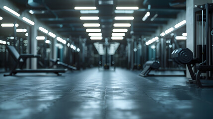 Gym blurred. Fuzzy gym without patrons with a blank background. Title. 8K. High definition. Space for text. 