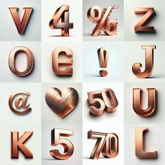 Naklejka premium Brushed Copper metal Lettering Typeface. AI generated illustration