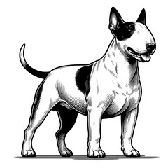 Hand drawn Bull Terrier in full-body, vector sketch isolated on white background.	