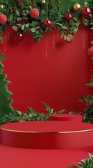 3D podium product presentation with merry christmas background for product presentation, mockup for branding, packaging.