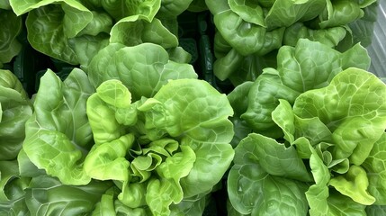Fresh Butter Lettuce Heads in Hydroponic Farm