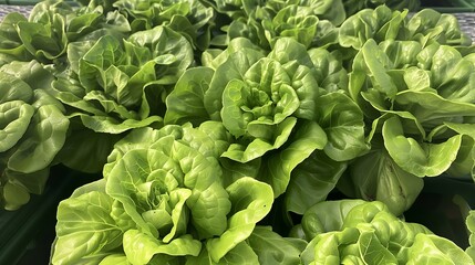 Fresh Butter Lettuce Heads in Hydroponic Farm