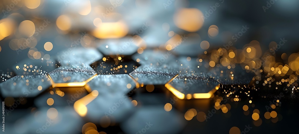 Poster hexagonal patterns on a dark banner background with sparkling effects