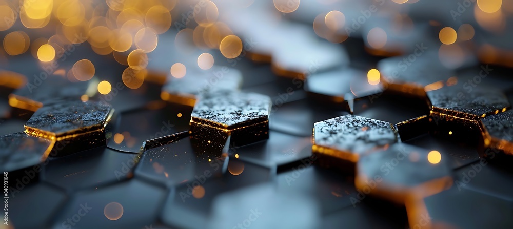 Poster hexagonal patterns on a dark banner background with sparkling effects