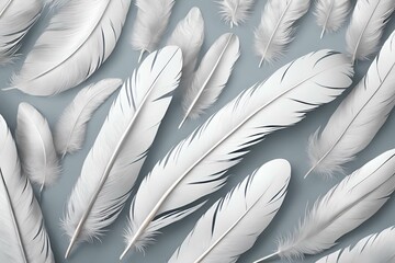White feather pattern, ethereal feather background, delicate feather design, elegant white feathers, soft feather texture, light and airy feathers, minimalist feather artwork, feather close-up, nature