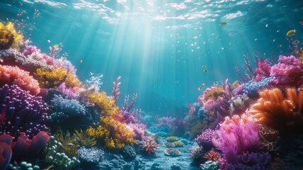 Naklejka premium Underwater world. Coral reef and fishes in Red sea at Egypt