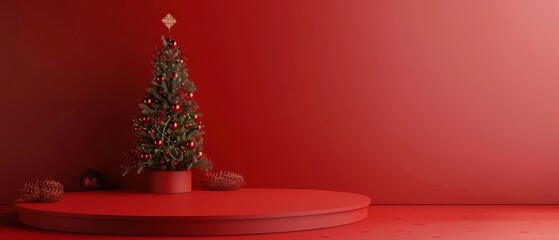 3D podium product presentation with merry christmas background. Studio podium for product advertising. Stage stand. Blank podium. Display platform