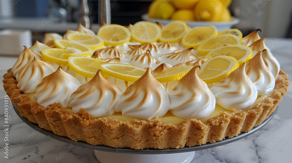 Aufkleber lemon meringue pie with lemon cream cheese and graham cracker crust. topped with fresh lemons.