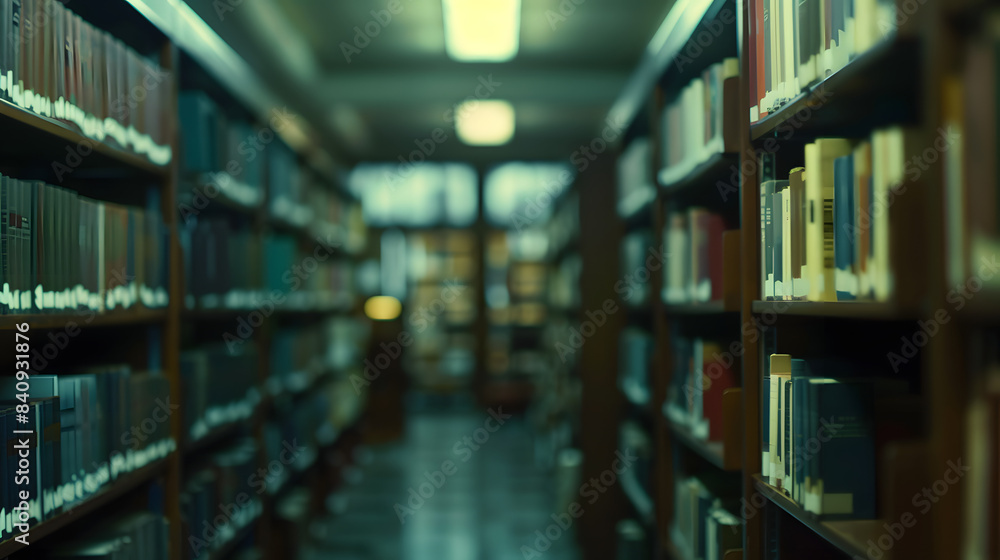 Poster library out of focus. blurry library devoid of individuals with a vacant backdrop. heading. 8k. hd. 