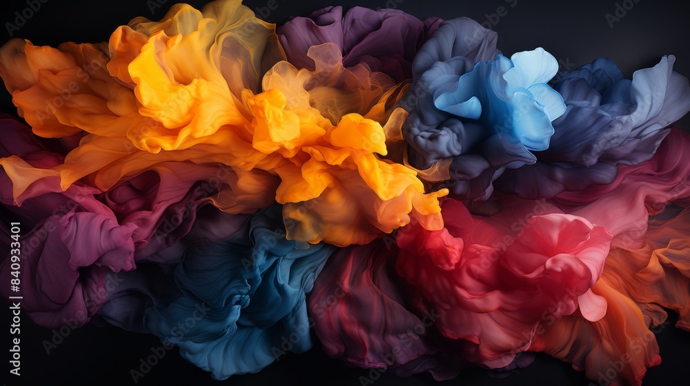Poster A vivid and dynamic abstract artwork featuring intricate swirling smoke patterns in vibrant colors, blending seamlessly to create a harmonious composition full of energy and beauty
