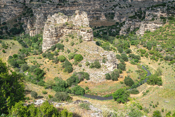 The scenic views of Ulubey Canyon Nature Park, which is a nature park in the Ulubey and Karahallı districts of Uşak, Turkey. The park provides suitable habitat for many species of animals and plants.