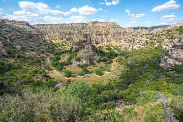 The scenic views of Ulubey Canyon Nature Park, which is a nature park in the Ulubey and Karahallı districts of Uşak, Turkey. The park provides suitable habitat for many species of animals and plants.