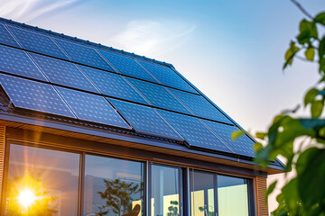 Fototapeta premium Sunlit Modern Home with Solar Panels