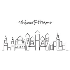 One continuous line drawing of Moscow skyline vector illustration. Modern city in Europe in simple linear style vector design concept. One of big city in Russia. Iconic architectural building design.