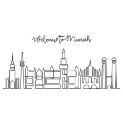 Fototapeta premium One continuous line drawing of Minsk skyline vector illustration. Modern city in Europe in simple linear style vector design concept. One of big city in Belarus. Iconic architectural building design.