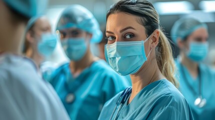 Dedicated healthcare professionals in a busy hospital: Doctor and nurse attending to a patient with medical equipment, ensuring proper treatment and care. Medical staff using stethoscope for diagnosis