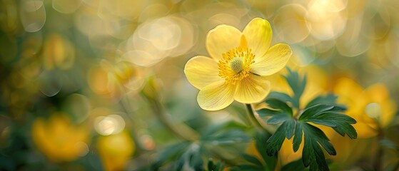 Obraz premium A vibrant yellow flower thriving in solitude on a serene background.