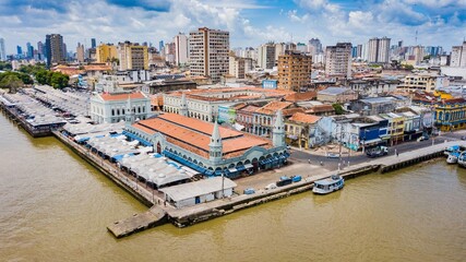 Belém, Pará. Aerial view of the Ver-o-peso Market, historic center and city center of Belém