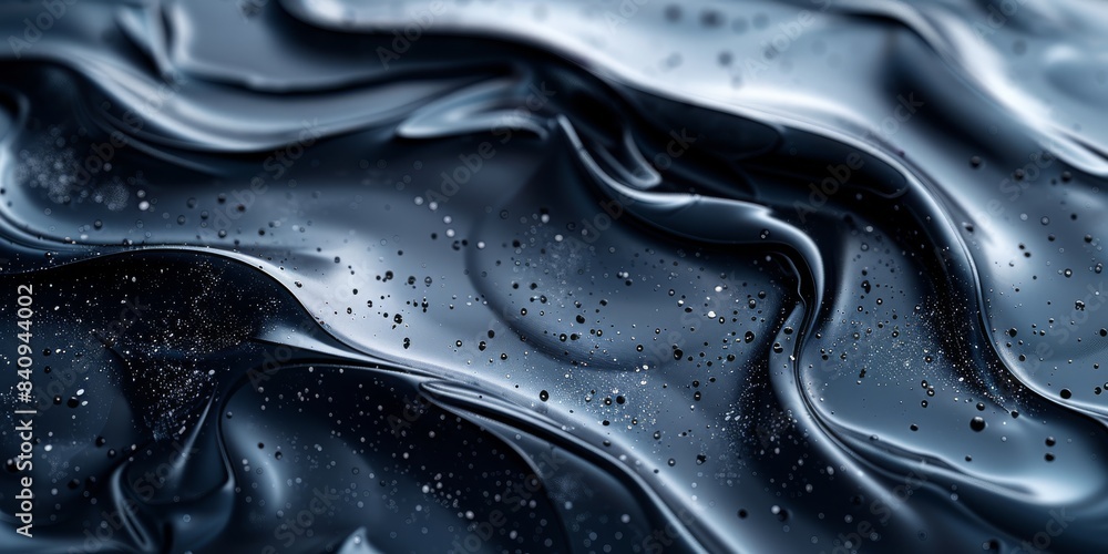 Poster the artwork features dark metallic textures, fluid waves, and scattered speckles, creating a visuall