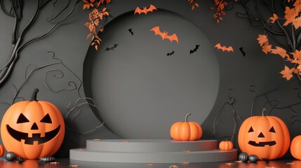 Podium product presentation with halloween background for product presentation. Mockup for branding, packaging.