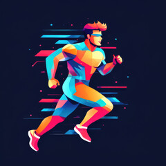 Young sportsman running fast. Colorful dynamic illustration.