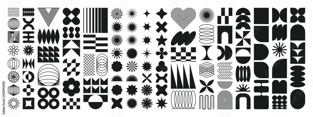 Wall mural brutalist monochrome abstract shapes set for swiss simple design. vector contemporary form construct