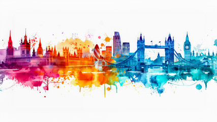 London skyline in the style of a watercolor painting, on a white background 