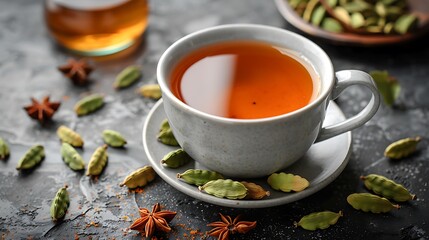spicy cup of cardamom tea cut out on an isolated simple minimalist background