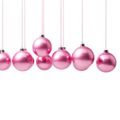 Obraz premium pink hanging baubles on white isolated background