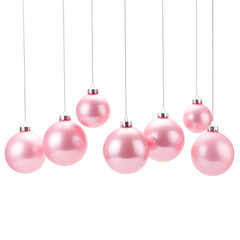 Obraz premium pink hanging baubles on white isolated background