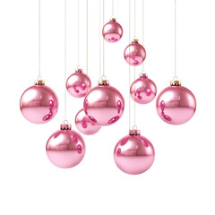 pink hanging baubles on white isolated background