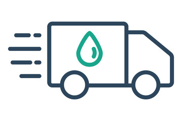 Water delivery icon. truck with water drop . icon related to supply. line icon style. water supply elements vector illustration