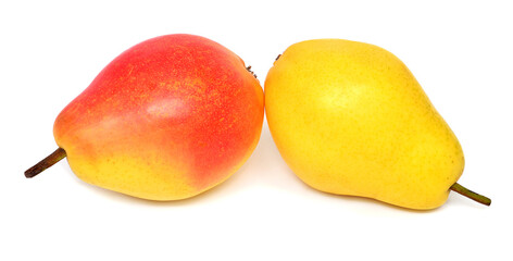 Two pears red and yellow isolated on white background