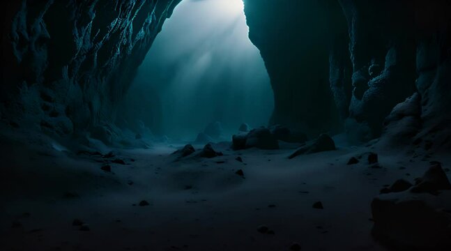 Mysterious and surreal from the dramatic light from inside a dark cave