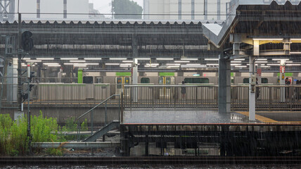Fototapeta premium 大雨の日の電車