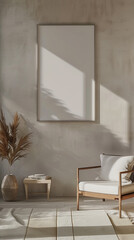 Frame mockup. Contemporary modern home space, clean minimalist interior. 3d rendering. 9:16