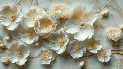 Marble Bloom: Flower Patterned Wall Decoration