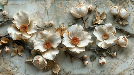 Blossoming Marble: Floral Wall Décor