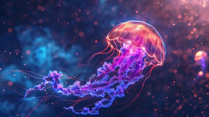 Naklejka premium A jellyfish with a purple and red body is floating in the sky