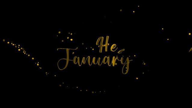 4K Text Animation Hello January Gold Transparent Background MOV 