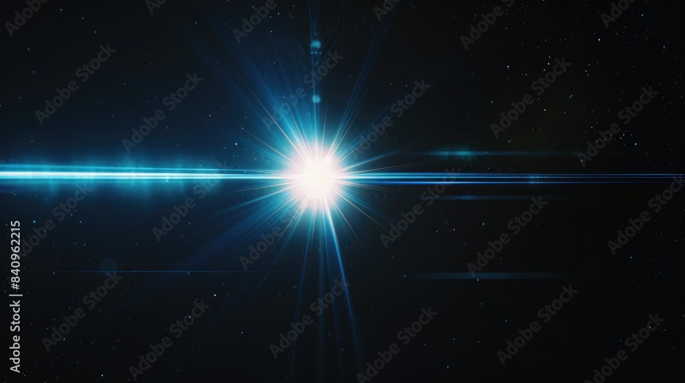 Poster blue anamorphic lens flare effect transition on black background for overlay design or screen blendi