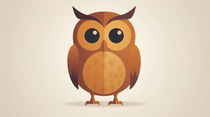 Naklejka premium Adorable cartoon owl with large eyes and simple features, standing on a plain, light-colored background.