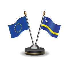 European Union and Curacao table flags relation with background transparent